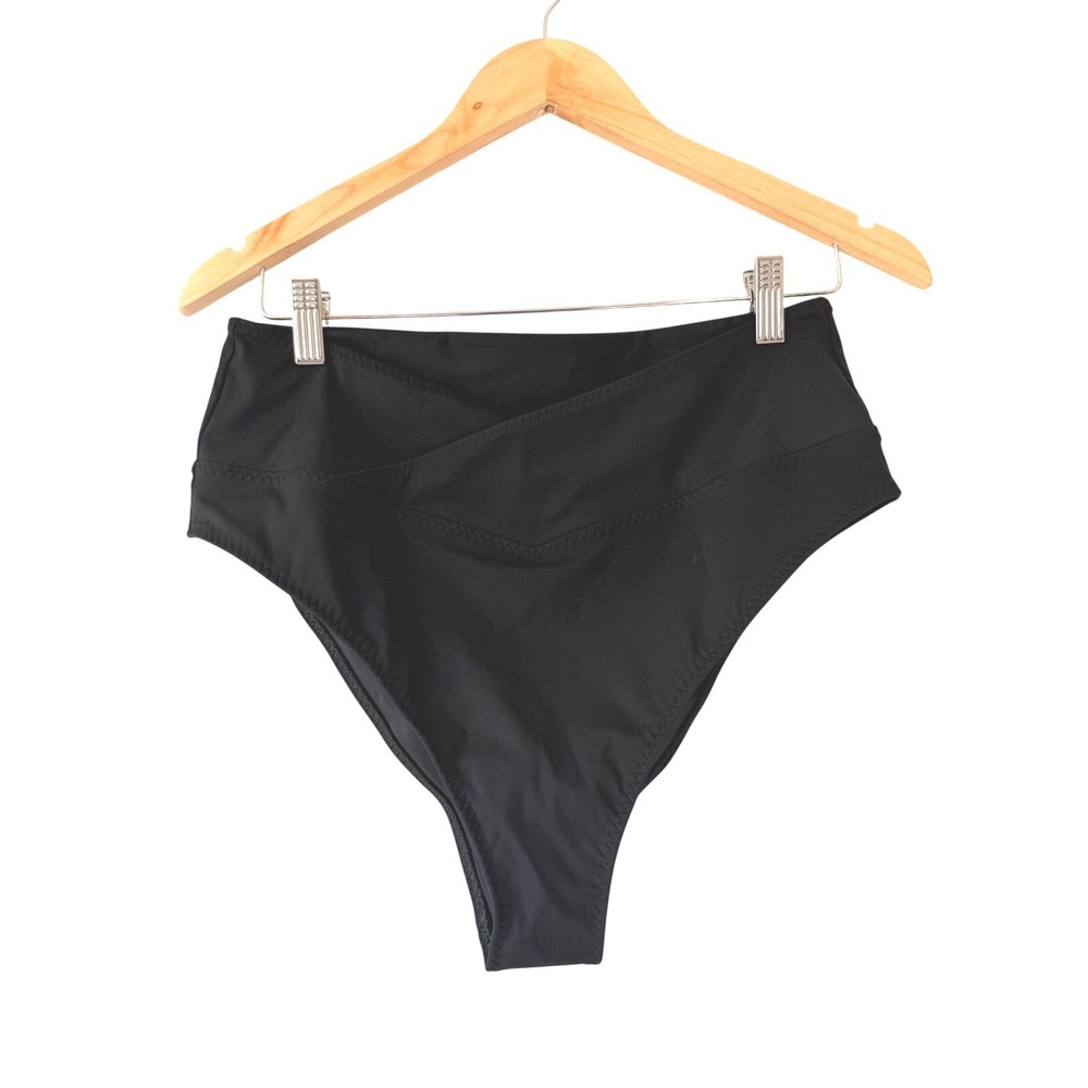 Fabletics‎ Womens High Waisted Cross Over Swim Bottom Black Bikini Large NEW